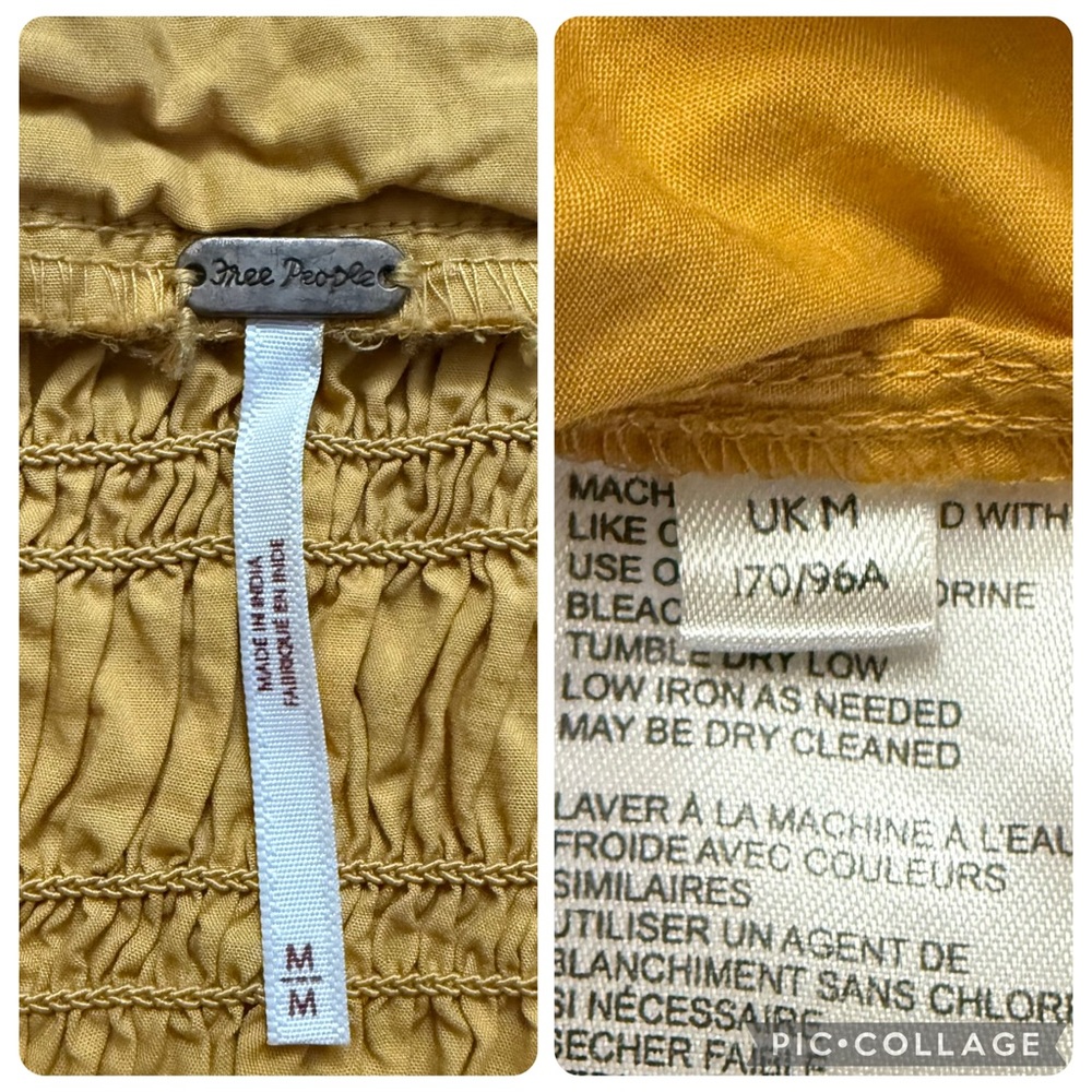 Free People Whoa Yellow Smocked Poplin Off The Shoulder Top size M - Picture 11 of 13